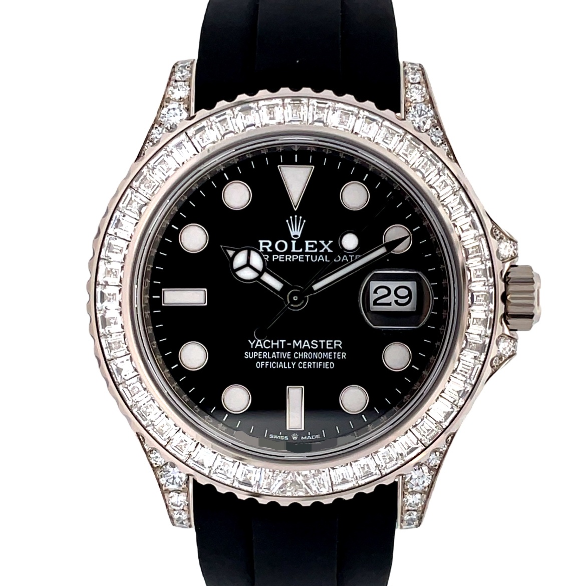 Rolex 42mm Yacht Master Oysterflex Diamond Bezel White Gold J.PENDULUM