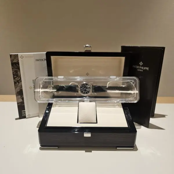 Patek Philippe 40mm Calatrava Blue “Carbon” Motif Date Sweep Seconds White Gold in box
