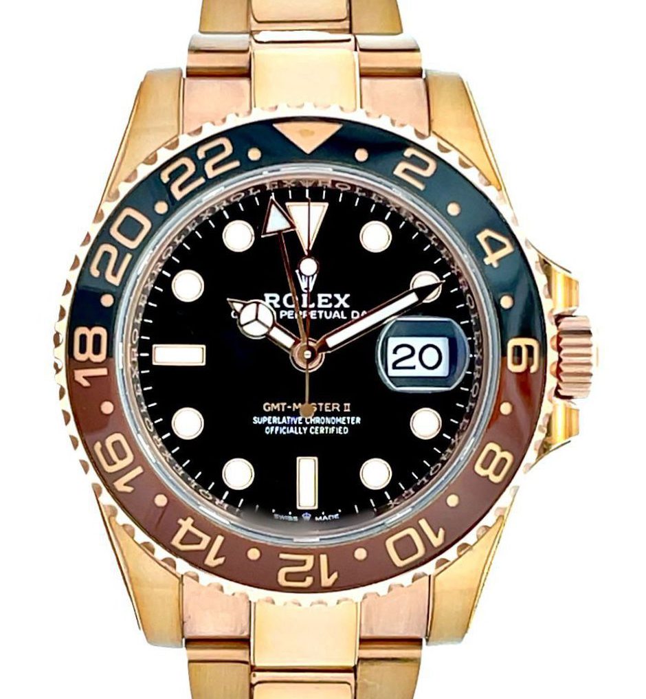 Rolex 40mm GMT-Master II “Rootbeer” Full Rose Gold front
