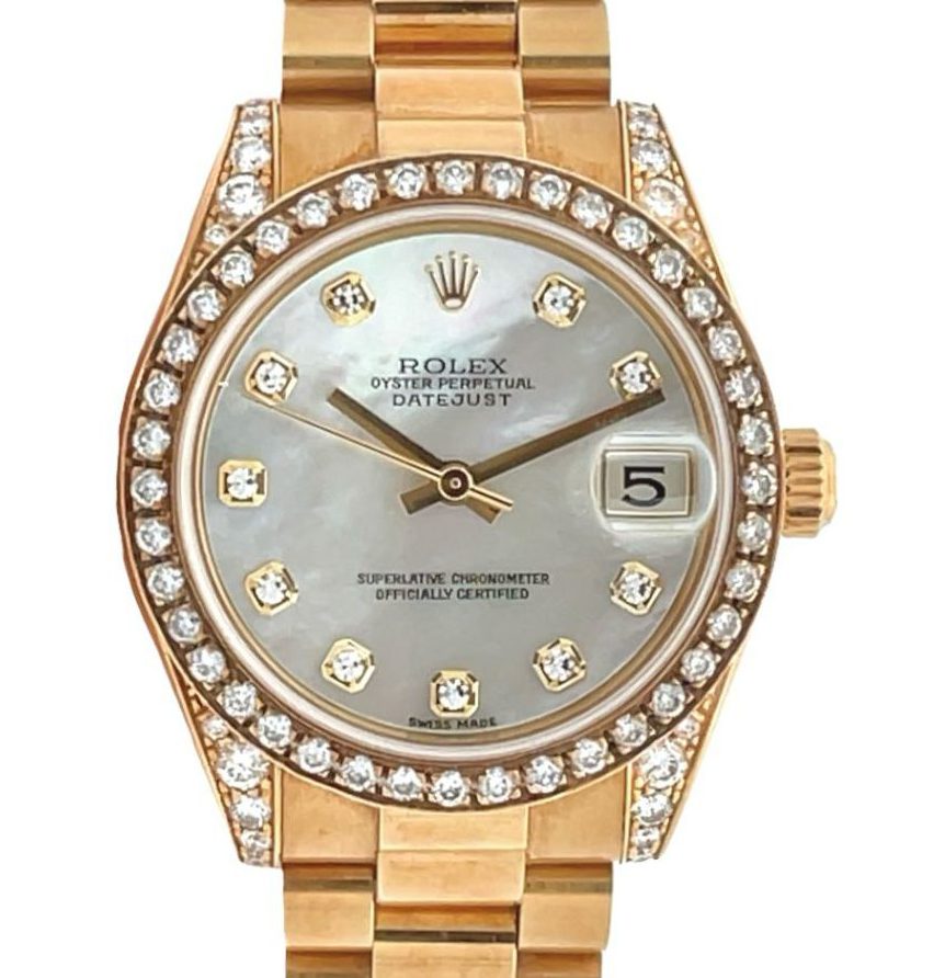 Rolex Datejust 31mm Yellow Gold Mother-Of-Pearl Diamond Dial President Bracelet front