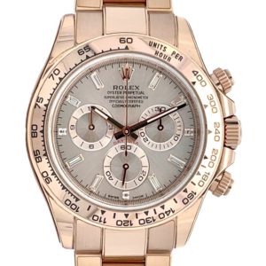 Rolex 40mm Daytona “Sundust Dial” with Baguette-Diamond Index Rose Gold front