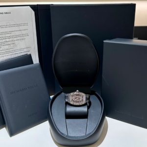Richard Mille Ladies 45.66 x 31.4mm “Starry Night” Full Bracelet Carbon TPT Diamond Inlay Rose Gold in box