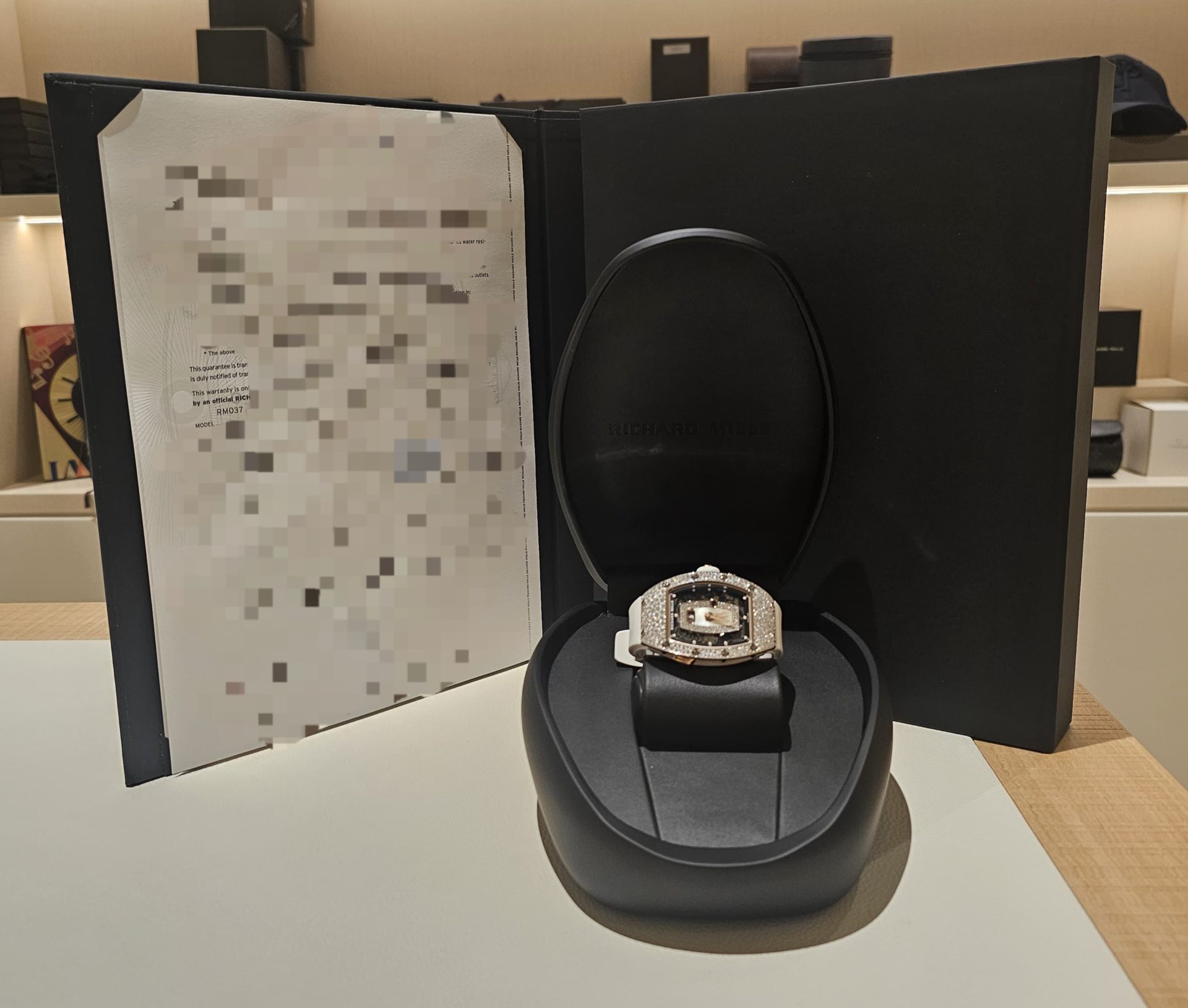 Richard Mille Ladies 52.20 x 34.40mm Snow Settings Diamond Inlay with MOP Dial White Gold in box