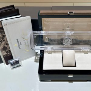 Patek Philippe 38mm Annual Calendar MoonPhases MOP Dial Paved Diamonds Bezel White Gold in box