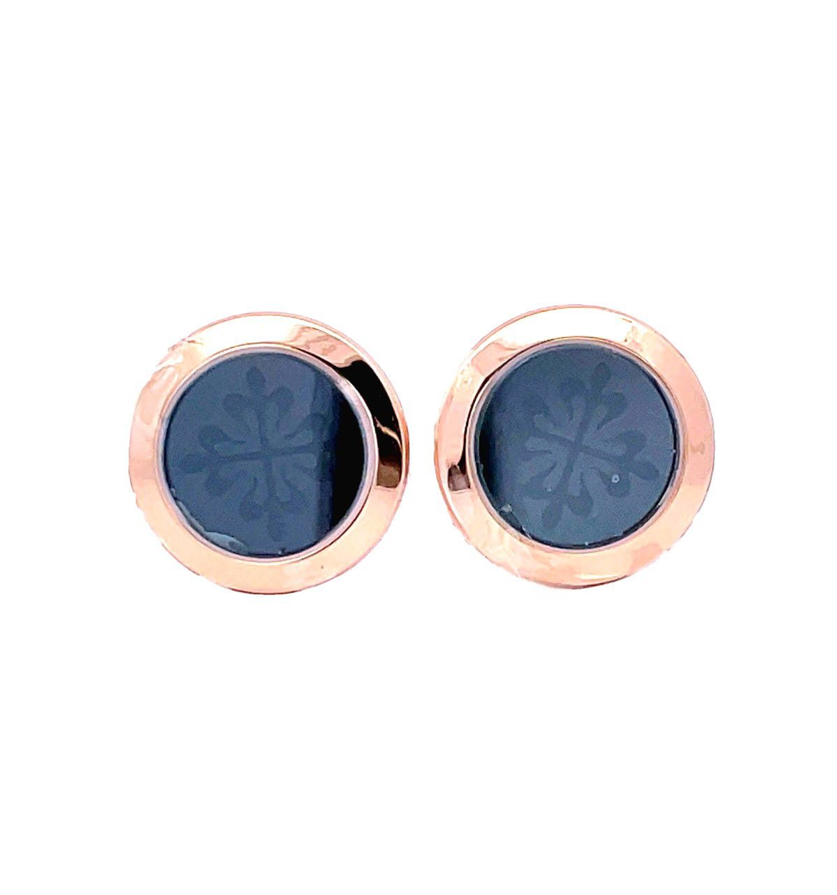 Patek Philippe Calatrava Cuff Links Engraved Onyx Center Rose Gold