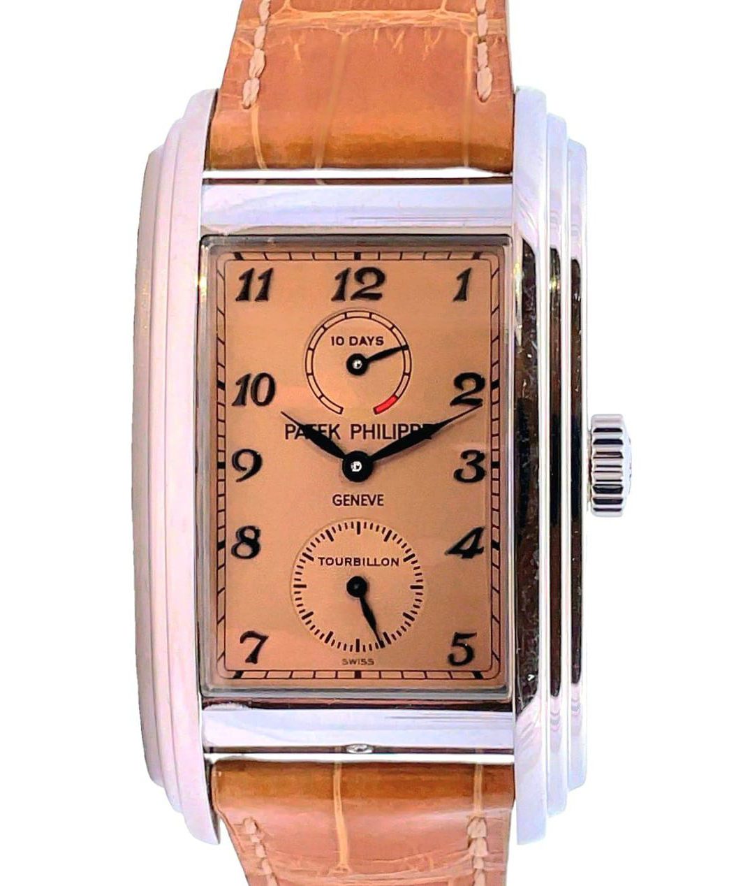Patek Philippe 29.6 x 51.7 x 12.2mm Concealed 10-Day Tourbillon "Salmon Dial" Platinum