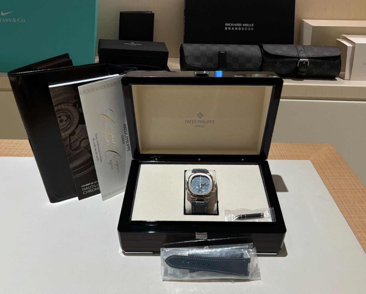 Patek Philippe 40.5mm Nautilus Flyback Chronograph Demin Strap White Gold - Image 2