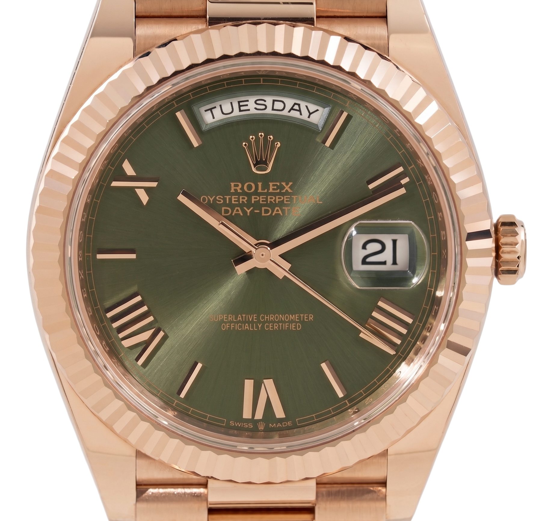 Rolex Day-Date Rose Gold Olive Green Dial 40mm